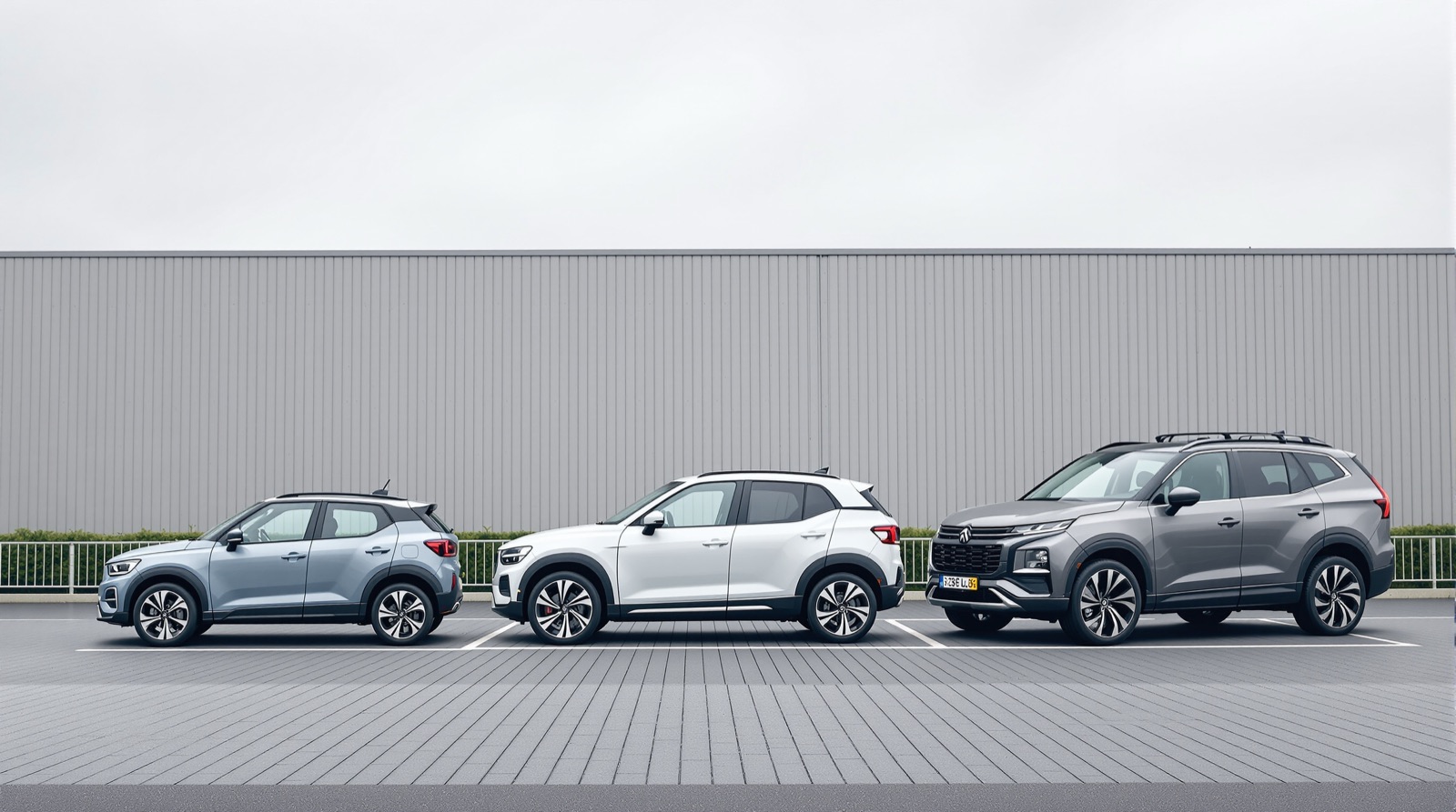 Tri automobily rôznych veľkostí zaparkované v rade